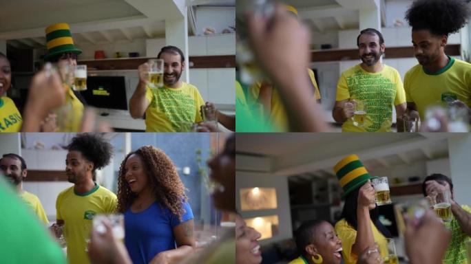 巴西体育迷在家用啤酒庆祝