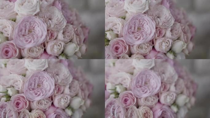 一束白色和粉红色花朵的细节照片