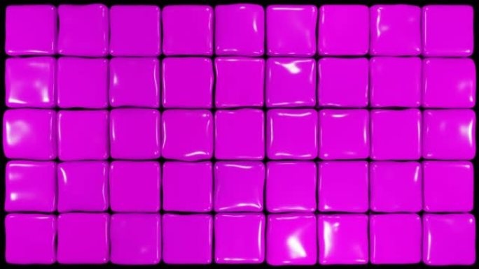 紫色软立方体随机移动图案。果冻立方体翘曲。抽象框3d渲染。抽象背景与柔和的紫罗兰色盒子跳跃。3D动画