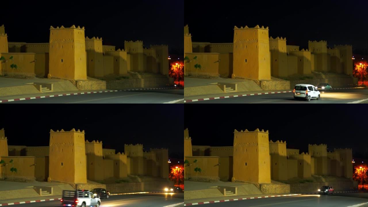 晚上在摩洛哥东部瓦尔扎扎特的Kasbah taouirt