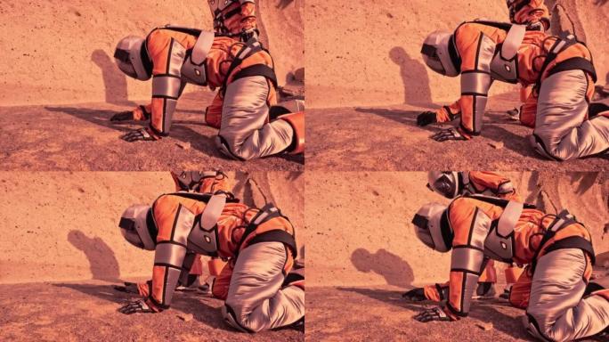 火星上的两名宇航员。研究土壤