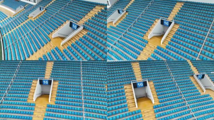 巨大体育场的空观众座位。无人机鸟瞰图