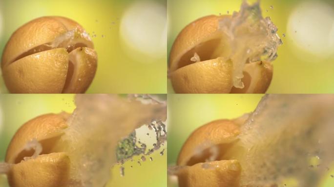 Fresh Lemon fruit squirting with juice in slow mot