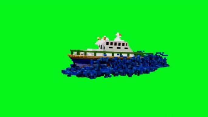 海浪上的警船的动画3D插图