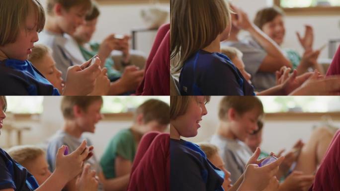 在家空闲时间。四、忙碌的男生在智能手机上玩游戏