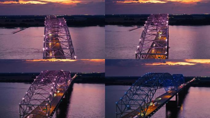 Hernando de Soto桥的变色灯光表演-空中