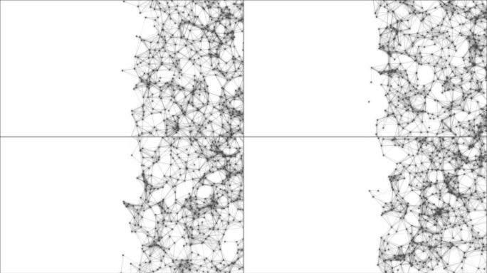 从动画线条和点抽象技术背景。抽象数字连接移动的点和线，空间中的神经丛背景，神经丛幻想抽象技术。