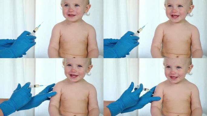医生在诊所给婴儿接种疫苗。小宝宝打针。儿科医生给新生婴儿接种疫苗。婴幼儿疫苗。儿童预防接种，儿童疫苗