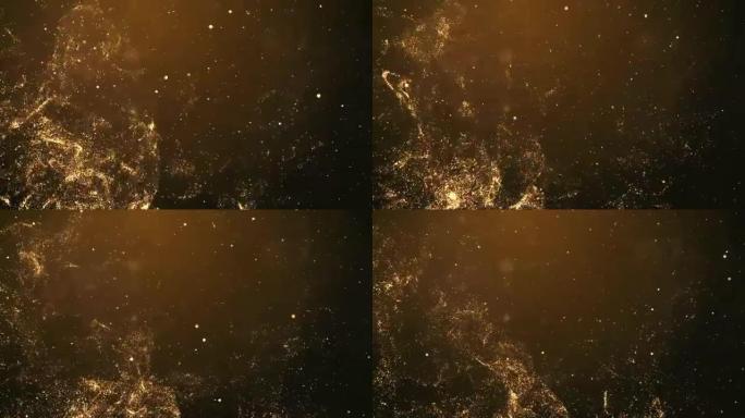 4k金色粒子闪耀星星尘埃波克闪光奖未来闪闪发光的太空尘埃抽象背景。