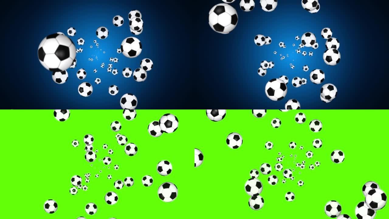 4k旋转足球隔离在绿色背景。运动足球。阿尔法通道3d。