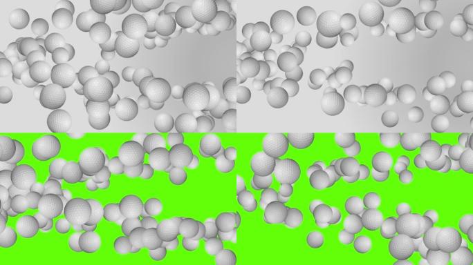 下落的金色高尔夫球的循环3D动画渲染4k背景。