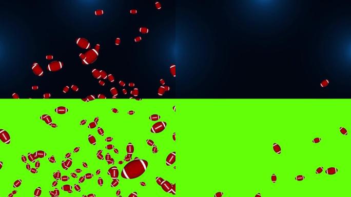 美式橄榄球旋转落体环形3d动画。4K