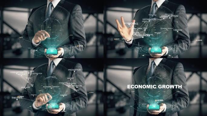 具有经济增长全息图概念的商人