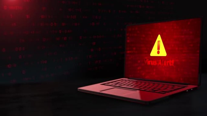 黑客攻击计算机屏幕与编程代码和警报消息循环背景。