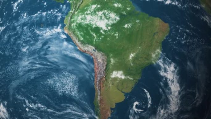 地球缩放到南美卫星视图