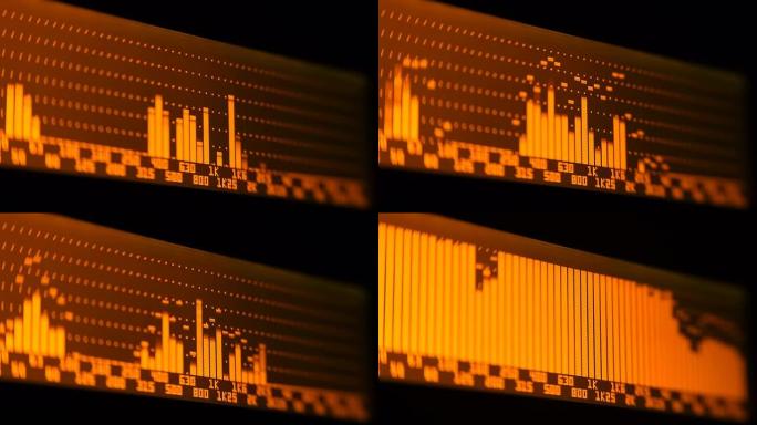 专业音乐会均衡器显示屏上有黄色频谱分析仪