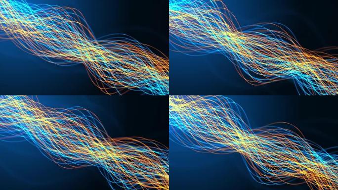 4k抽象数字波与流动粒子光运动循环背景动画。