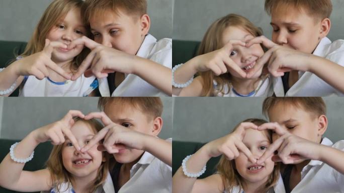 两个白人少女通过双手合十，用手指发出心脏的联合信号。