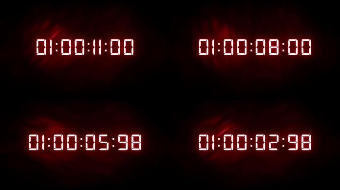 数字时钟倒计时定时器发光二极管电子红色数字背景的3D渲染毛刺数字