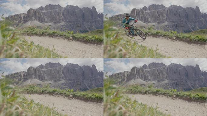 山地车在白云岩上户外骑自行车: 单条小径上的耐力训练