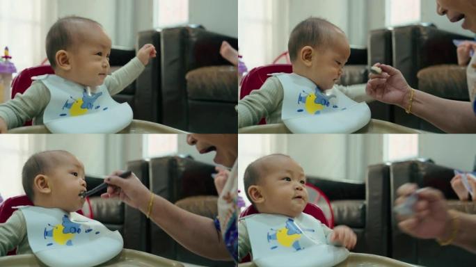亚洲可爱宝宝吃宝宝食品