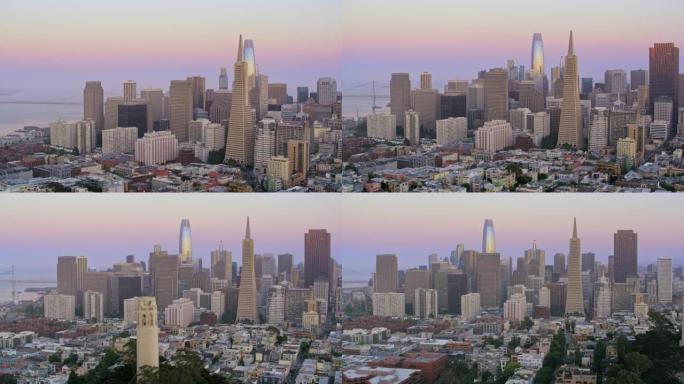 日落时旧金山的空中金融区