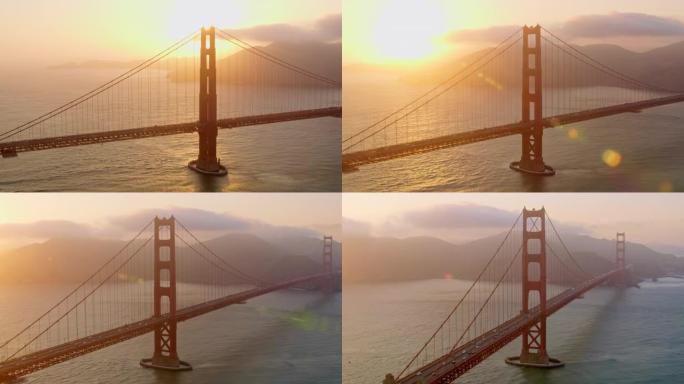 加利福尼亚州马林岬角后落日的空中金门大桥