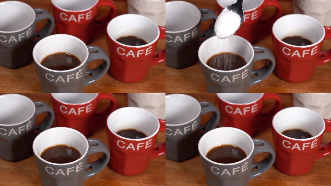 使用咖啡机moka pot在家煮咖啡-意大利烹饪传统，将阿拉比卡咖啡粉放入沸腾的过滤器中