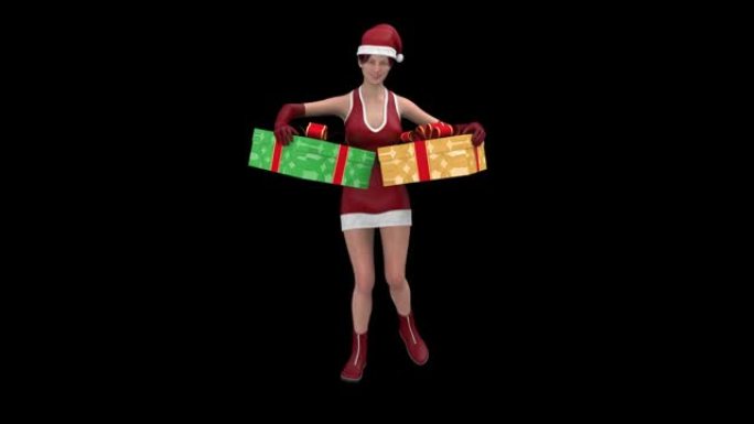 圣诞女孩与礼品盒循环跳舞