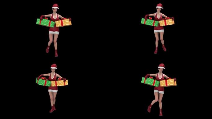 圣诞女孩与礼品盒循环跳舞