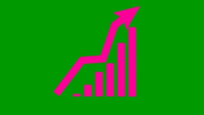 带有趋势线图的动画财务增长图。粉色符号经济增长条形图循环视频。矢量插图孤立在绿色背景上。