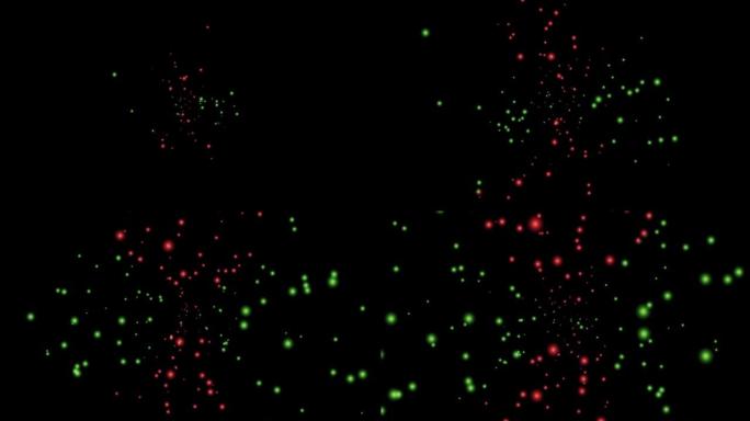 红色和绿色的精细灯光旋转和传播的动画素材 (黑色背景) 恒星星系闪耀圣诞色彩