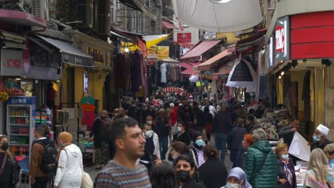 伊斯坦布尔市著名街道市场拥挤慢动作全景4k土耳其