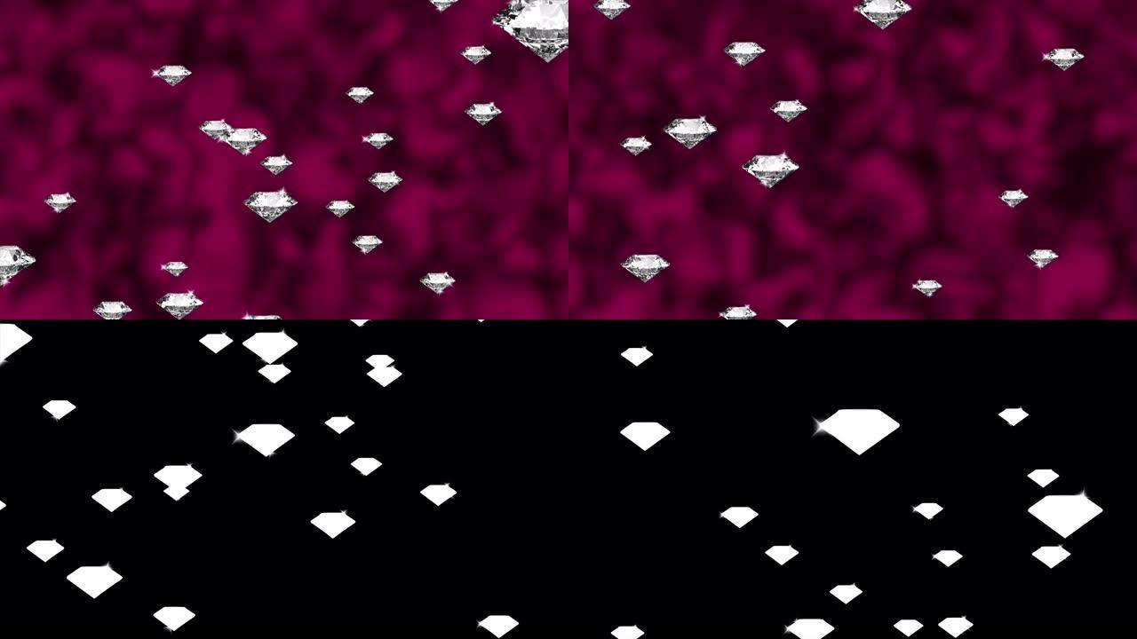 钻石宝石珠宝3D循环动画绿屏背景缓慢下降。