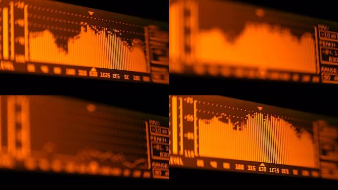 专业音乐会均衡器显示屏上有黄色频谱分析仪