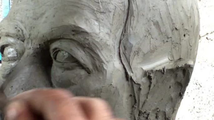 泥塑雕刻，特写手工制作实拍素材