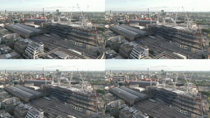 从无人机的视角俯瞰伦敦，俯瞰国王十字车站的背面