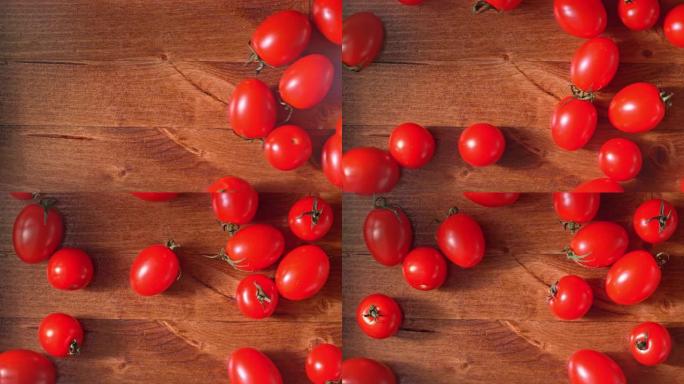 SLO MO LD西红柿在桌子上滚动