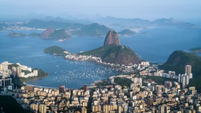 巴西里约热内卢夏季的延时景观糖面包山和里约城市景观