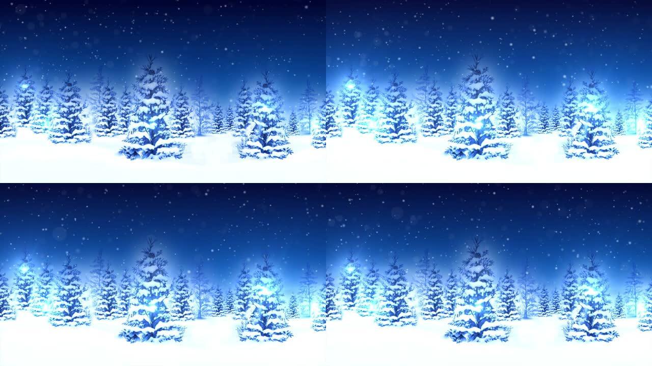 冬季场景为4k动画循环。圣诞节和新年在闪亮的圣诞节背景下。