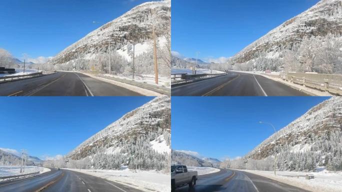 沿着雪山路行驶的POV