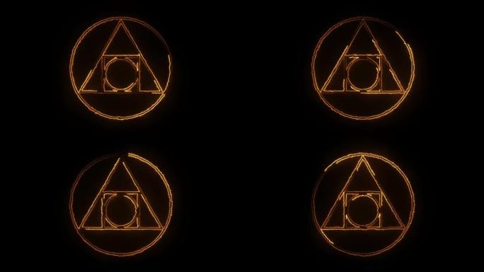 霓虹炼金术士元素的符号炼金图标孤立在黑色背景上。