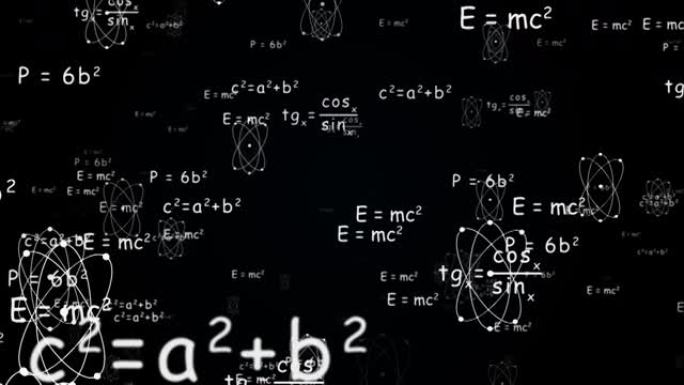 数学和物理公式的循环动画飞行循环动画背景。