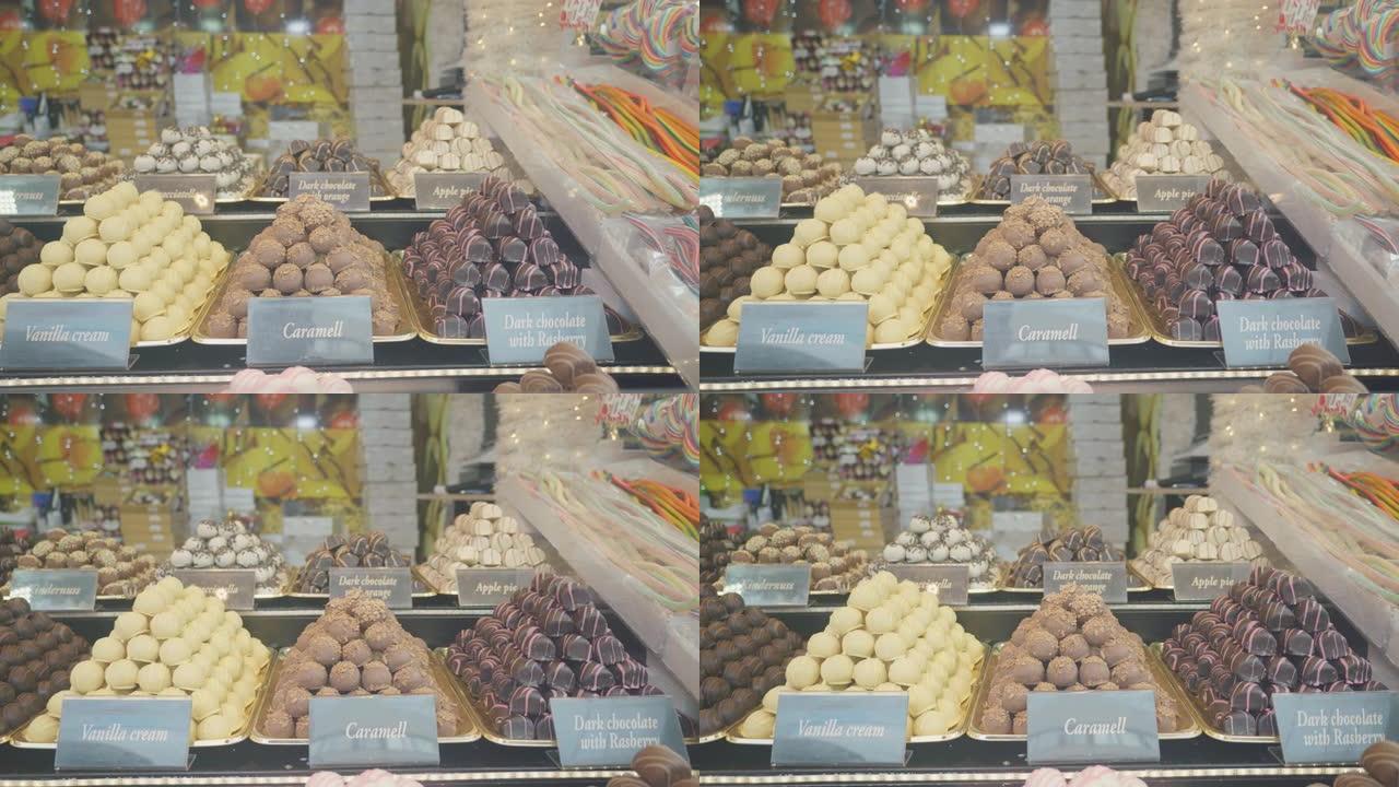 圣诞节市场上出售的德国巧克力的特写镜头