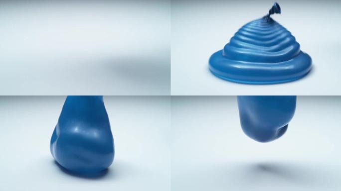 蓝水气球以超慢动作弹跳。在幻影弹性4K上拍摄。