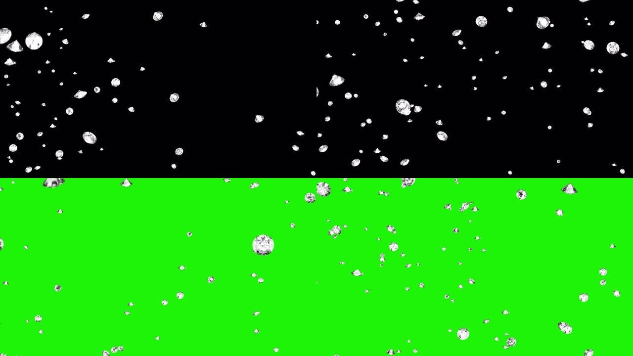 4k钻石雨落下魅力叠加循环动画。绿屏