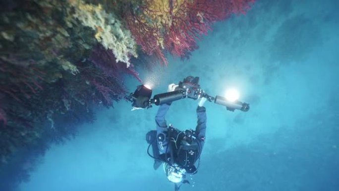 水肺潜水员拍摄acqua life的水下视图