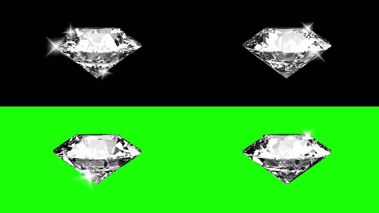 美丽的大特写水晶透明闪亮圆形切割钻石绿色屏幕循环背景。