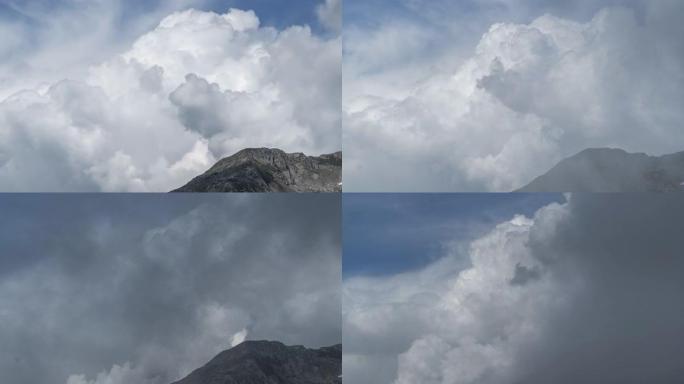 群山上空的暴风云的时光倒流