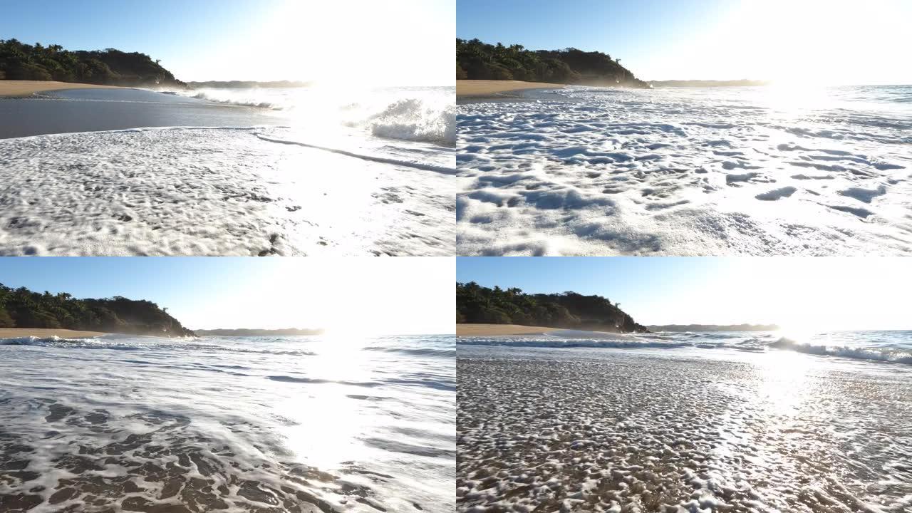 海浪冲撞海滩，岩石的风景